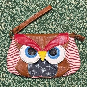 CATO Owl Design Clutch in Brown and Red